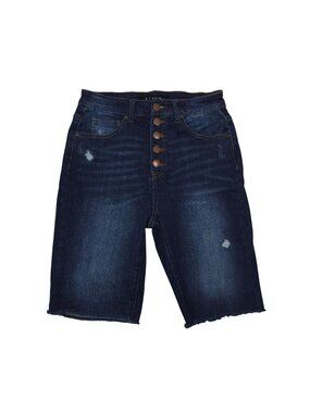 Risen High-Waisted Distressed Denim Bermuda Shorts Size S Dark Wash 9" Inseam